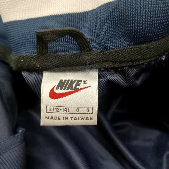 Vintage Nike Nylon Jacket Youth Large 12-14 Blue & White -Zip Up -Logo -90s